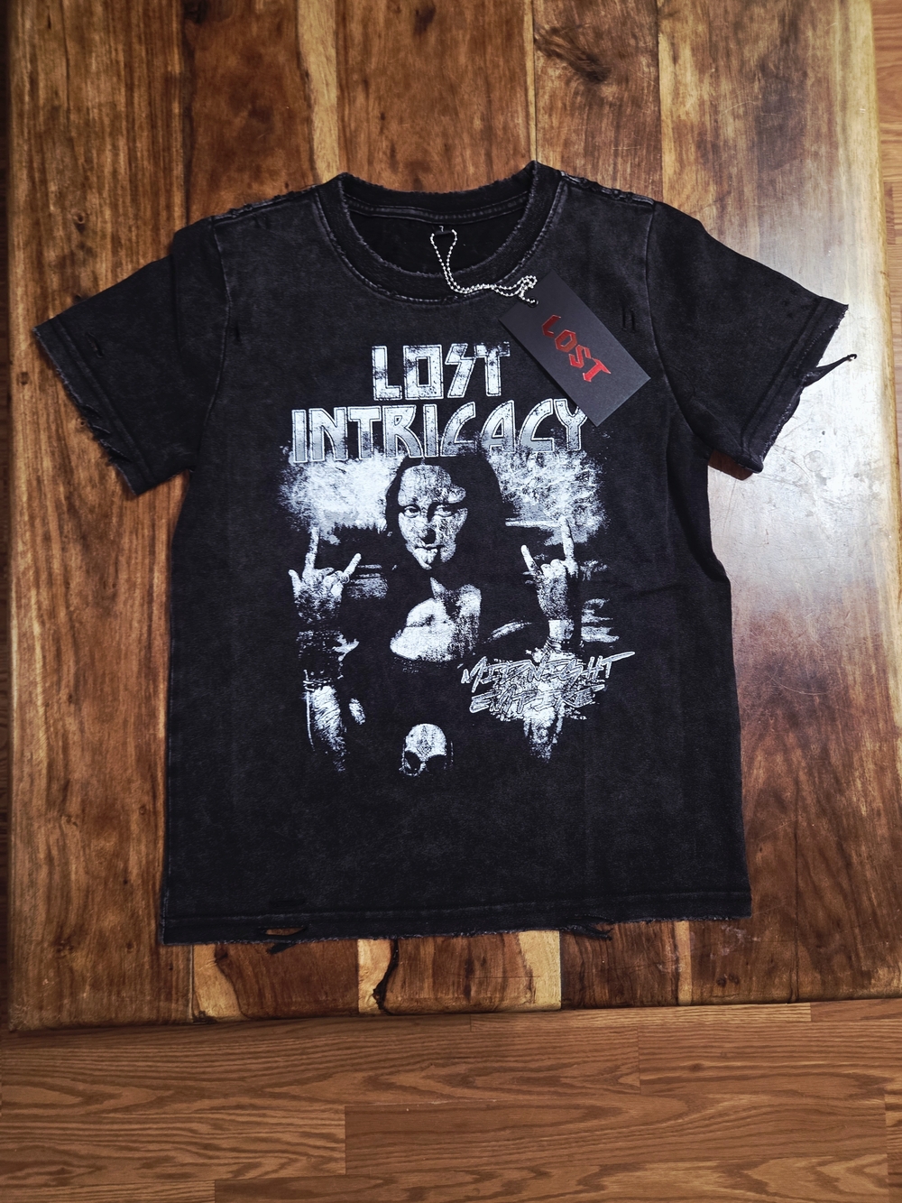 Lost Intricacy Kids Size 7 Black Distressed Tee